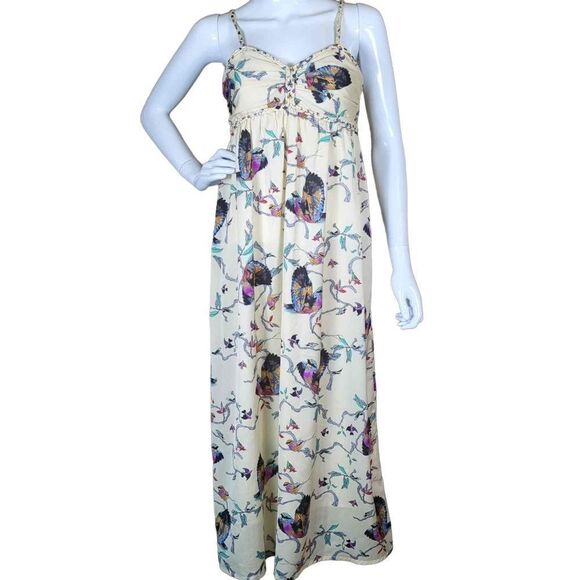PINK Martini Dress Maxi Woman's Size XS Bird Floral Print Summer Lined‎ Braided - Picture 2 of 14